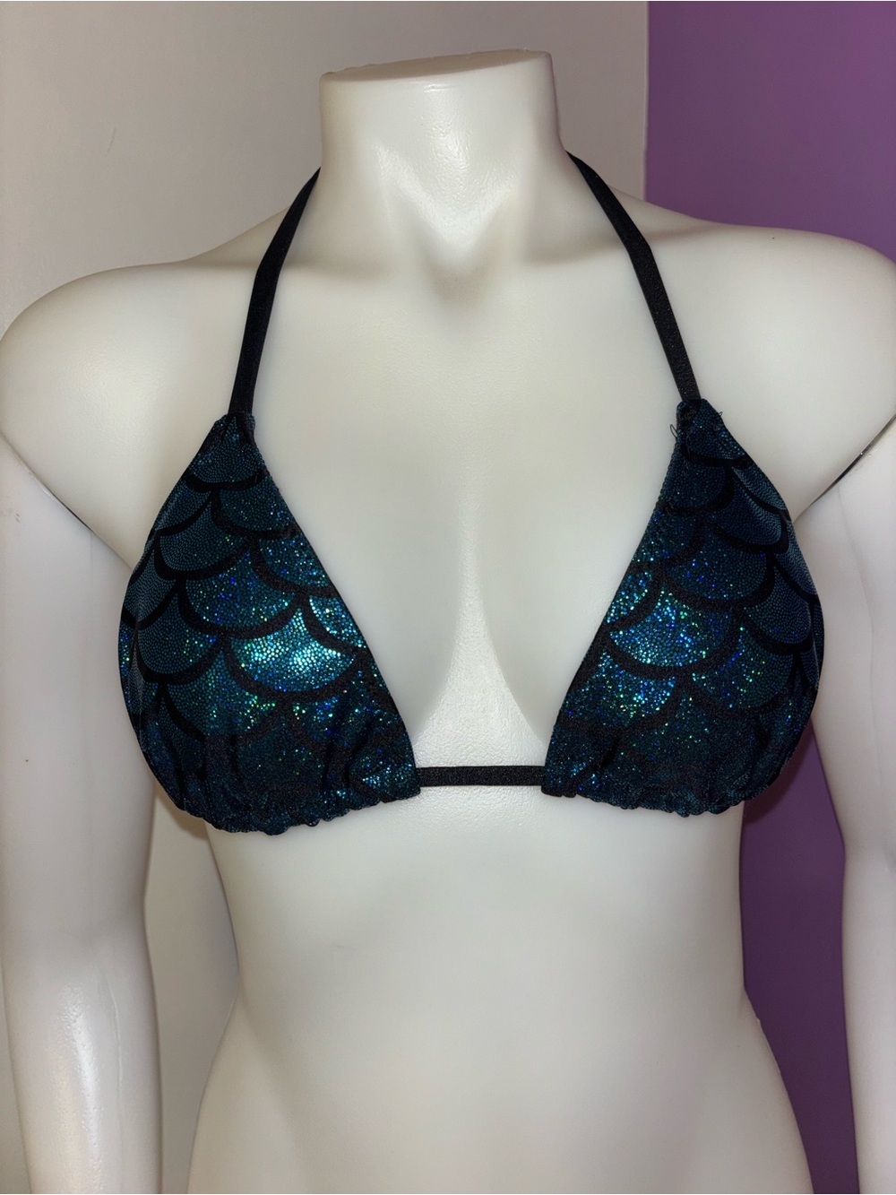 Teal Holographic Mermaid Print Triangle Top Size Medium